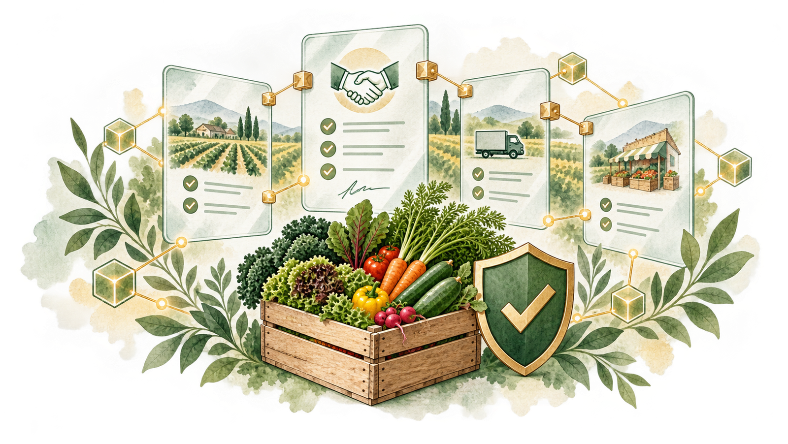Secure digital agreements connecting farms, transport, and produce buyers